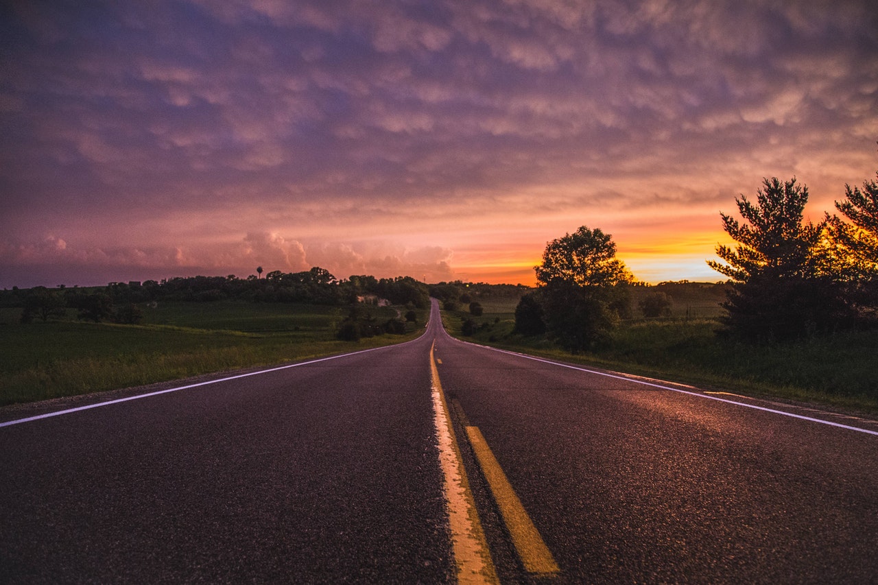Road and sunset